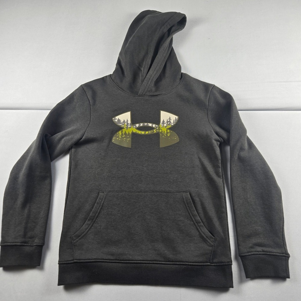 Under Armour Youth Medium Black Camo Logo Hoodie Pullover Fleece Sweatshirt - Picture 3 of 4